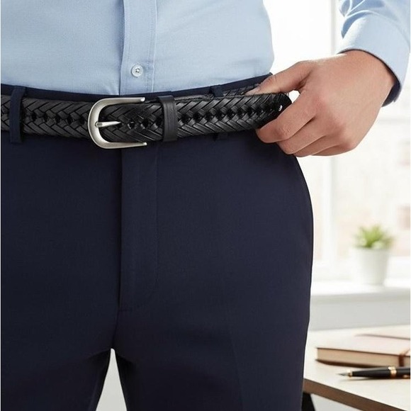 Wrangler Other - Wrangler Mens Belt Black Tubular Braided Genuine Leather Silver Buckle 43 in